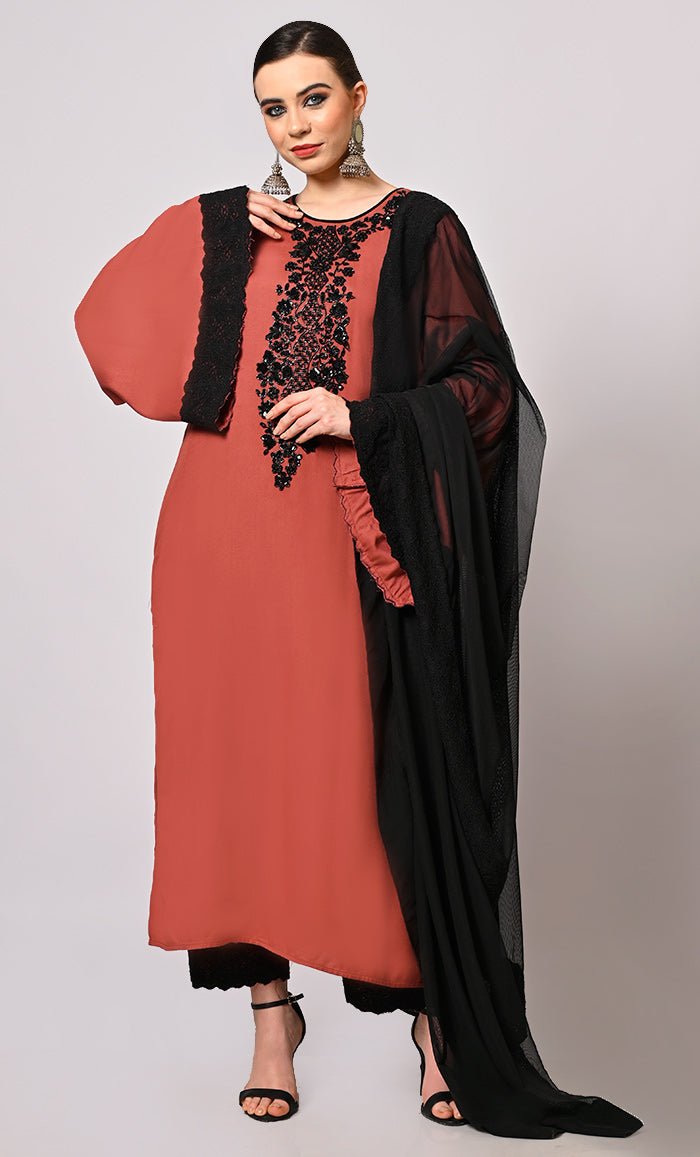 Hand Embroidered Root Bear Salwar Kameez Set