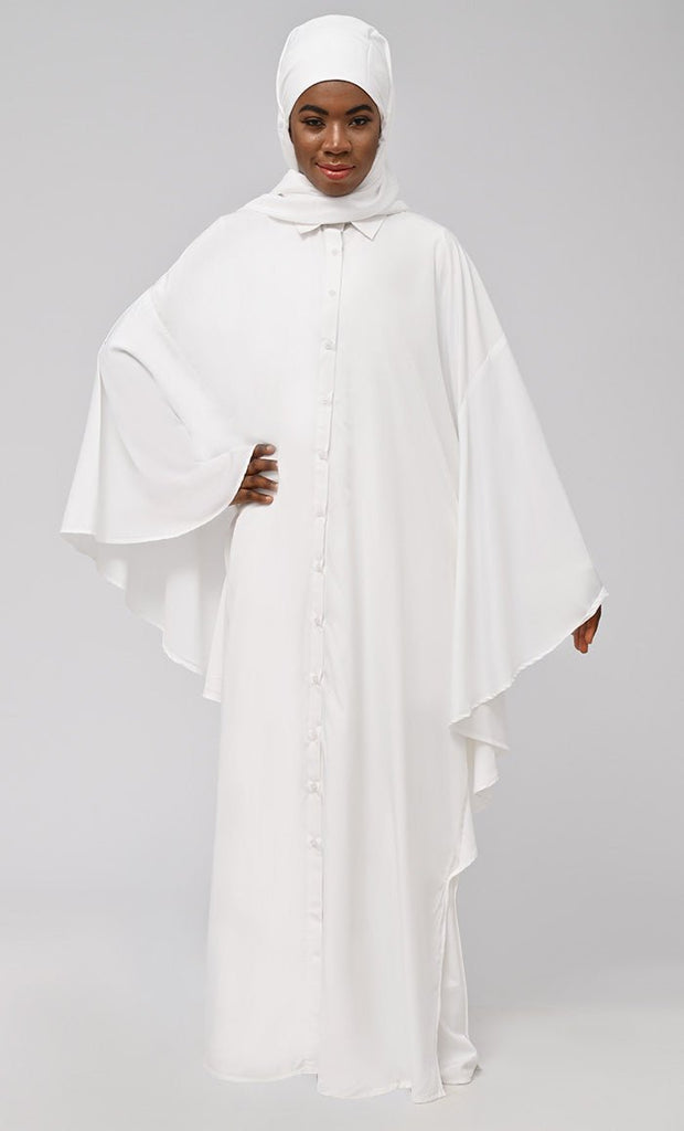 Asr Modest Button Down Kaftan Style Prayer Dress For Women (2Pc+H) - EastEssence.com