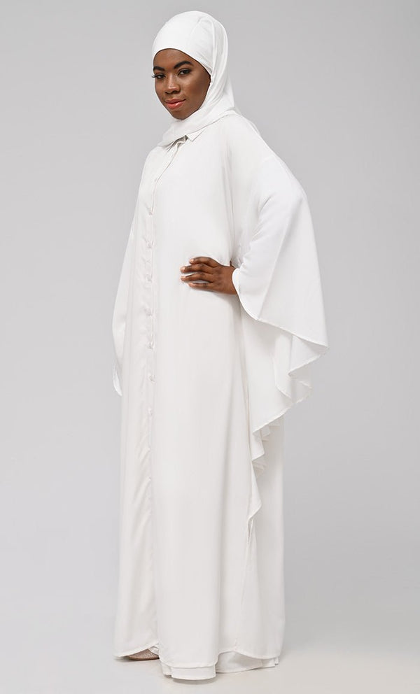 Asr Modest Button Down Kaftan Style Prayer Dress For Women (2Pc+H) - EastEssence.com
