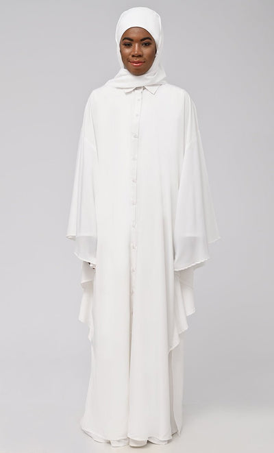 Asr Modest Button Down Kaftan Style Prayer Dress For Women (2Pc+H) - EastEssence.com