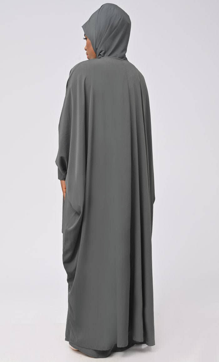 Asr Modest Grey Double Layer Prayer Dress For Women (2Pcset +Hijab ) - EastEssence.com