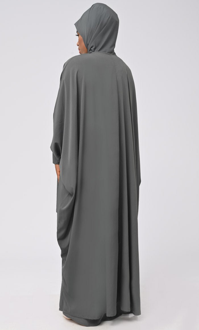 Asr Modest Grey Double Layer Prayer Dress For Women (2Pcset +Hijab ) - EastEssence.com