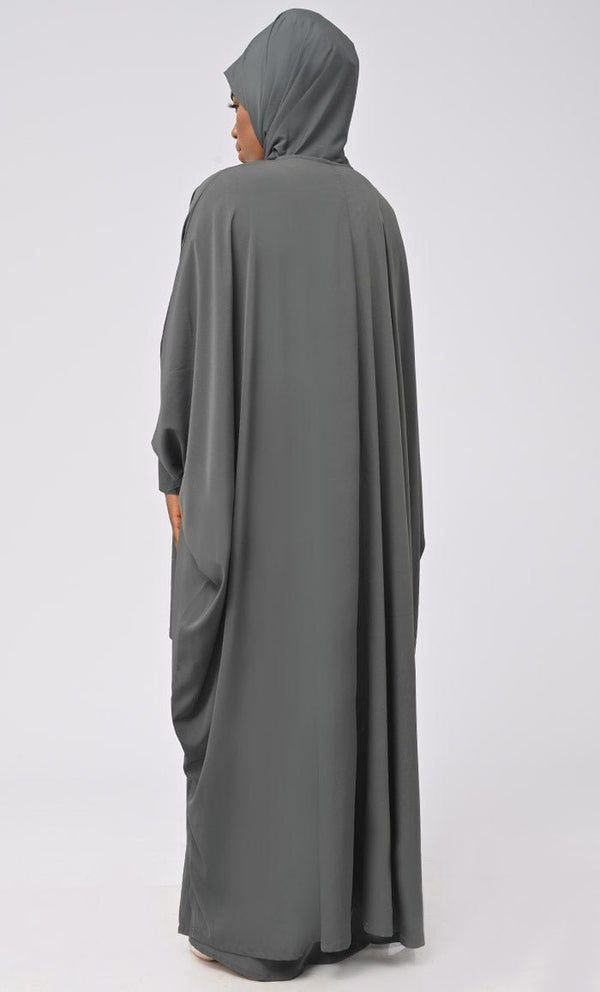 Asr Modest Grey Double Layer Prayer Dress For Women (2Pcset +Hijab ) - EastEssence.com