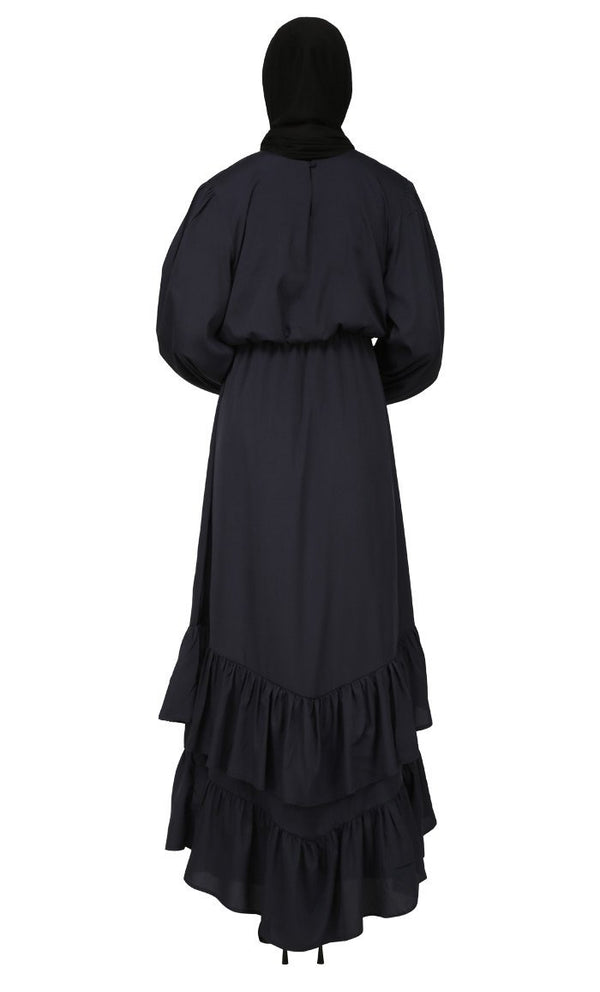 Assymetrical Twist Detail Long Abaya Dress - EastEssence.com