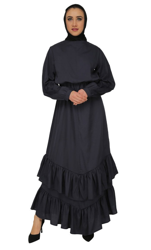 Assymetrical Twist Detail Long Abaya Dress - EastEssence.com