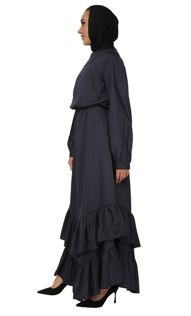 Assymetrical Twist Detail Long Abaya Dress - EastEssence.com