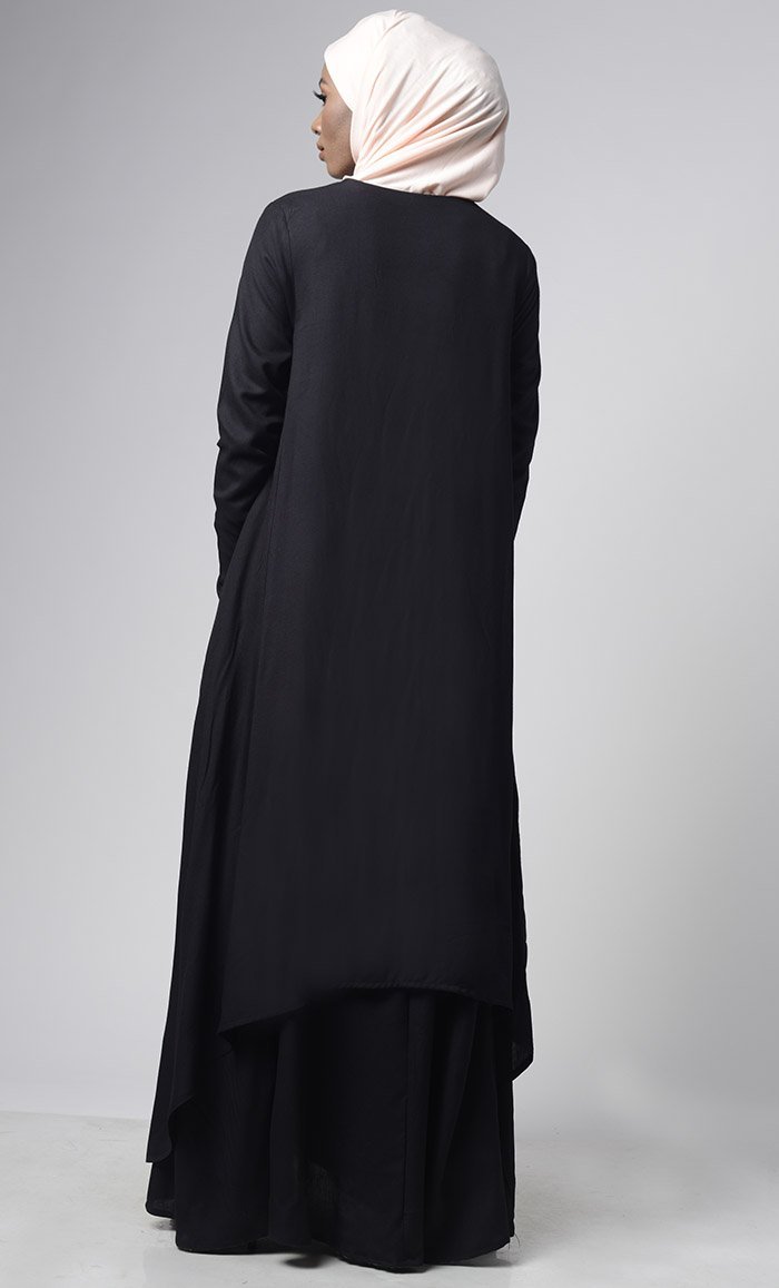 Asymmetrical Double Layered Abaya Dress