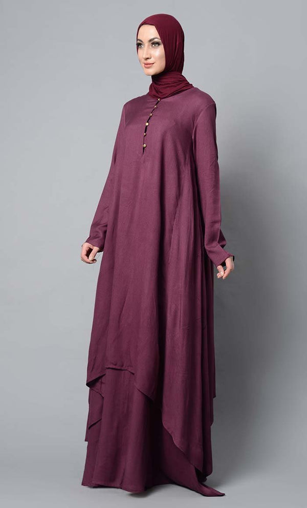 Asymmetrical double layered modest wear muslimah abaya dress - EastEssence.com