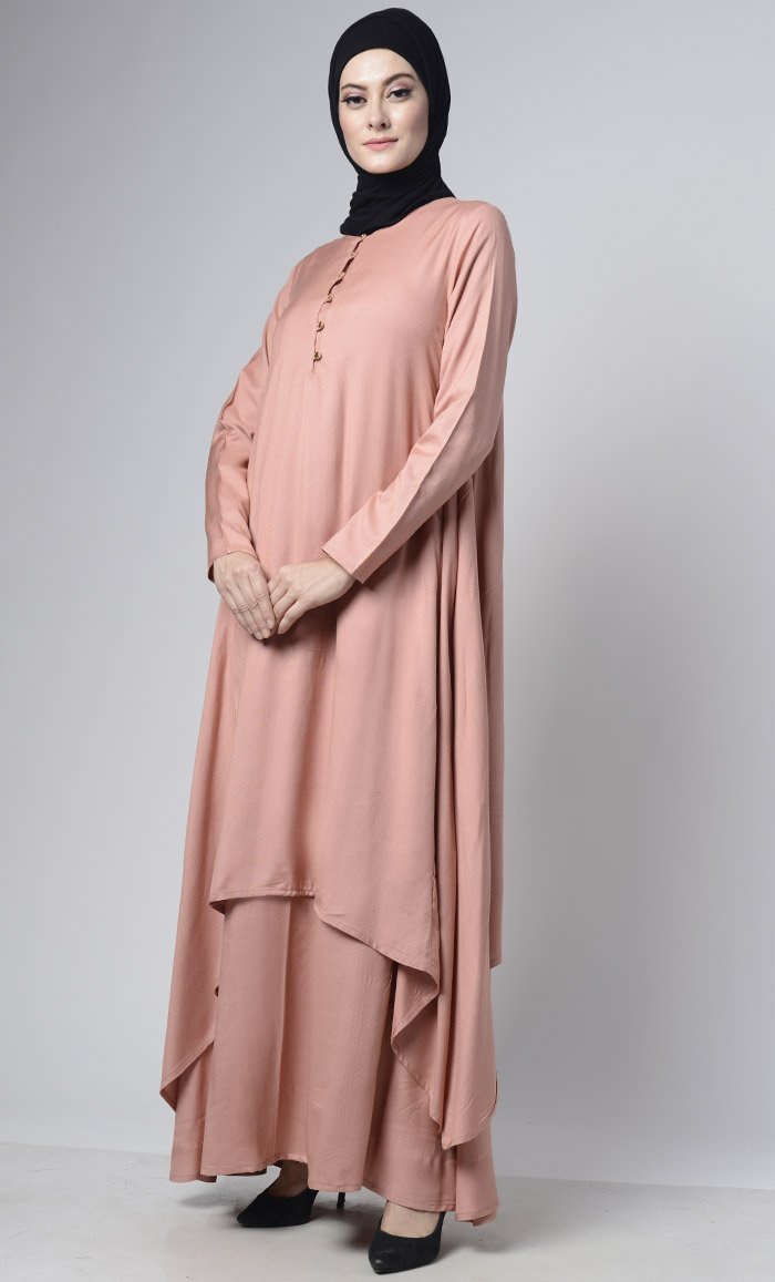 Asymmetrical Double Layered Modest Abaya Dress