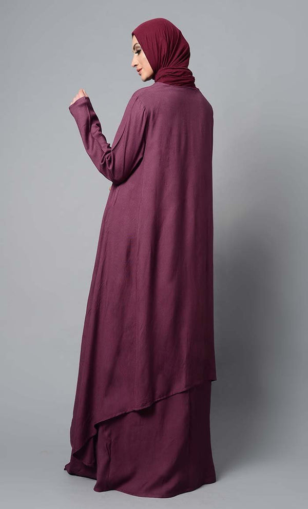 Asymmetrical double layered modest wear muslimah abaya dress - EastEssence.com