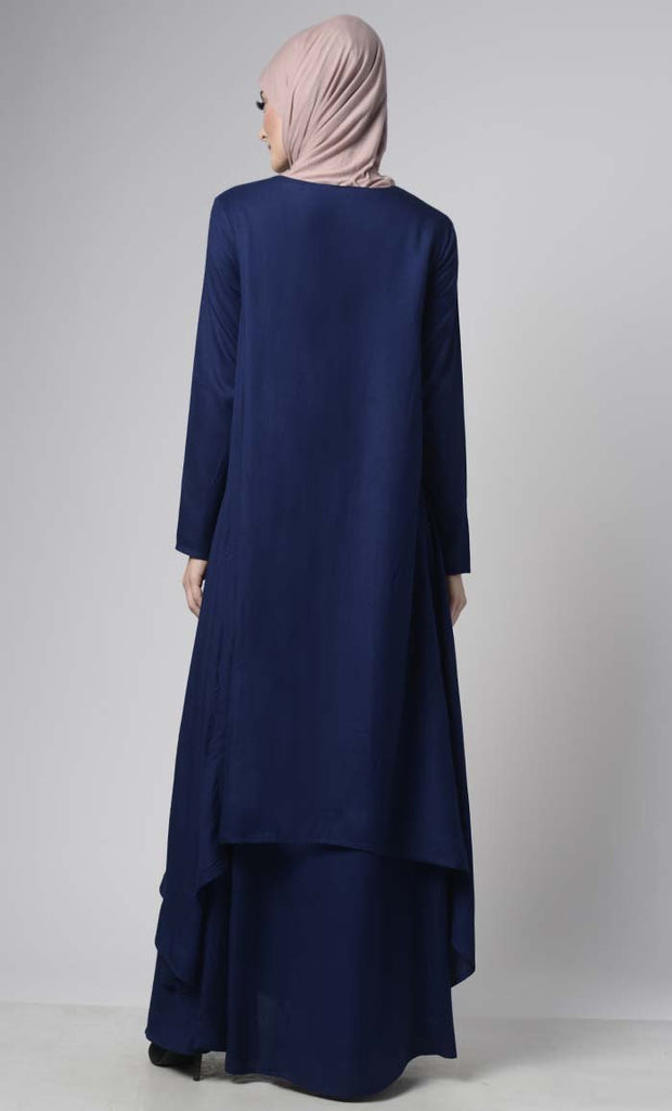 Asymmetrical double layered modest wear muslimah abaya dress - EastEssence.com