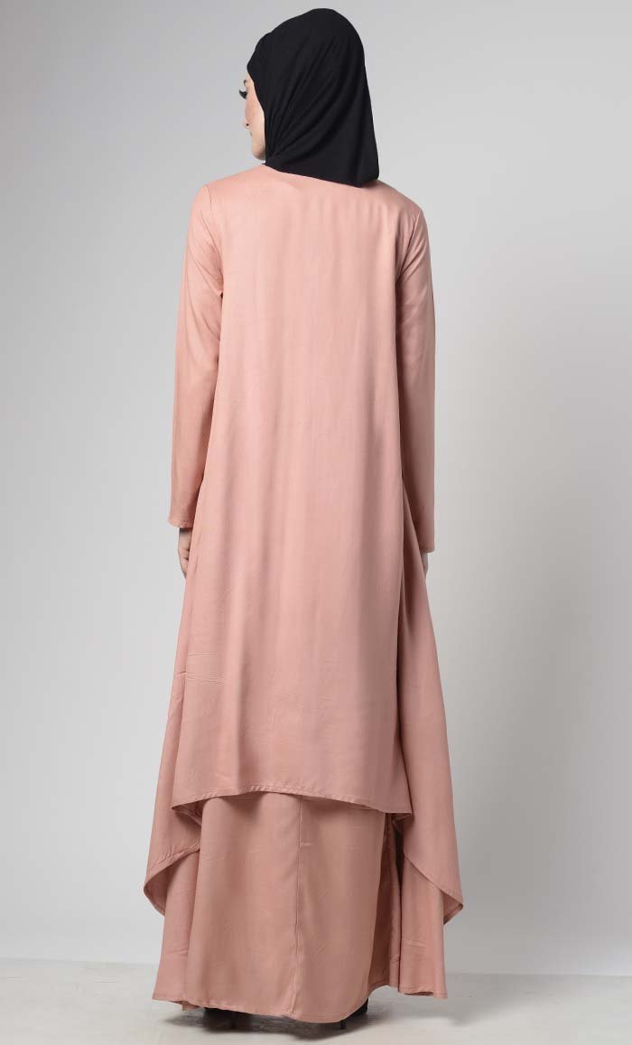 dusty pink abaya dress Dusty Pink Embellished Abaya Set for Women Luxury Open Kaftan with I FineLook