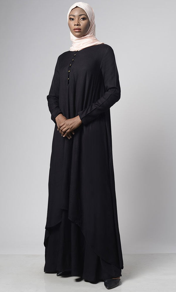 Asymmetrical Double Layered Abaya Dress