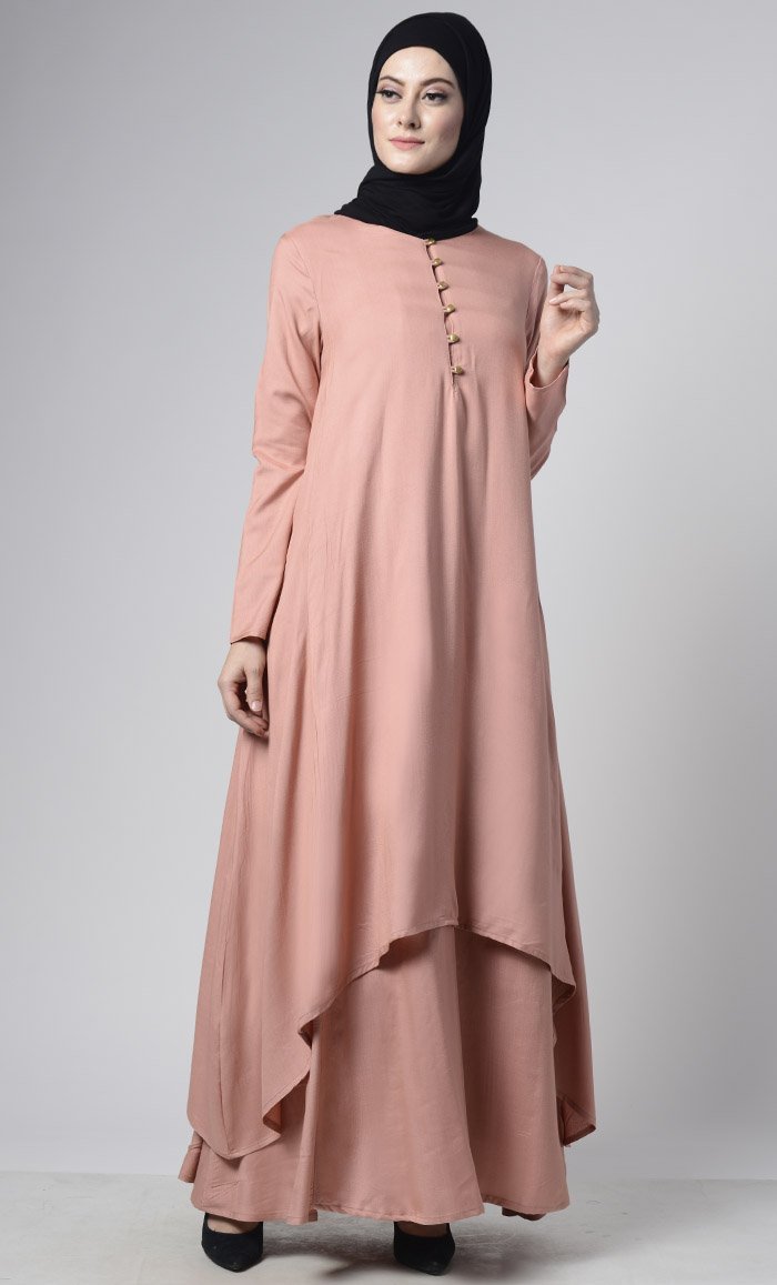 Asymmetrical Double Layered Modest Abaya Dress