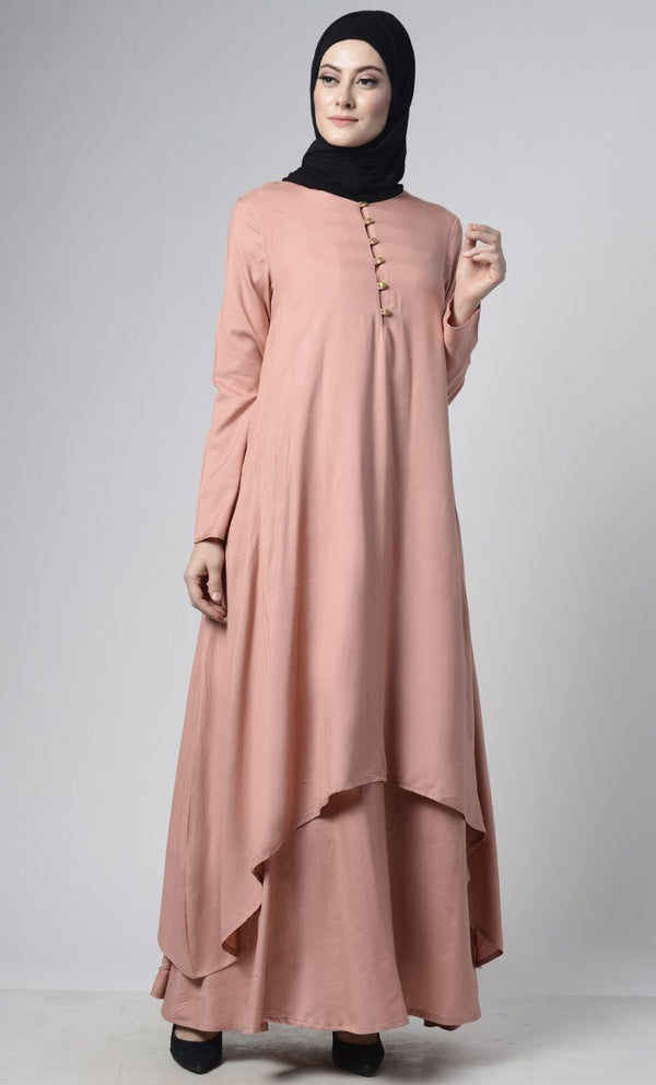 Asymmetrical Double Layered Modest Abaya Dress