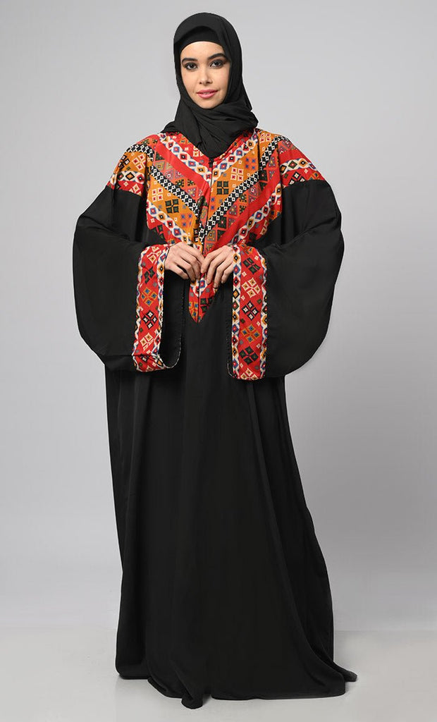Ayesha Ehtraam Printed Black Kaftan Abaya - EastEssence.com