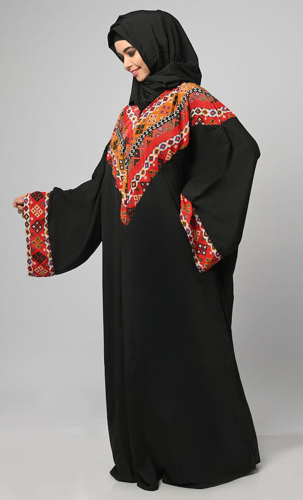 Ayesha Ehtraam Printed Black Kaftan Abaya - EastEssence.com