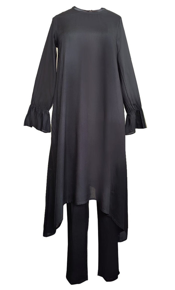 Black Asymmetrical Kurta With Comfortable Bottom
