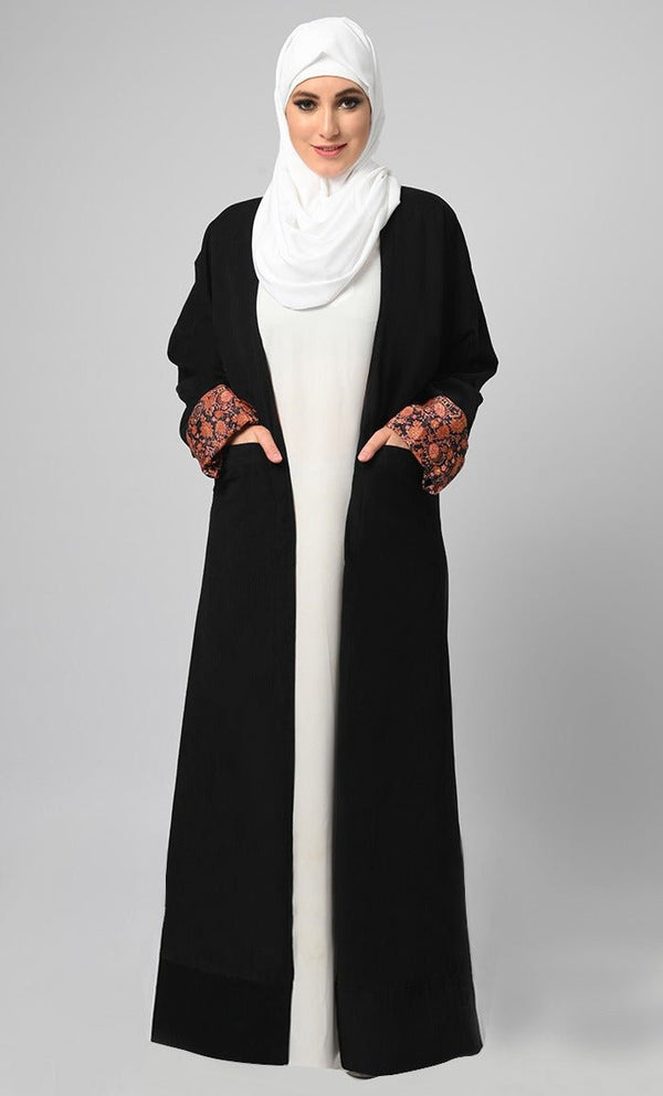 Basic Black Corduroy Inner Printed Shrug/Bihst - EastEssence.com