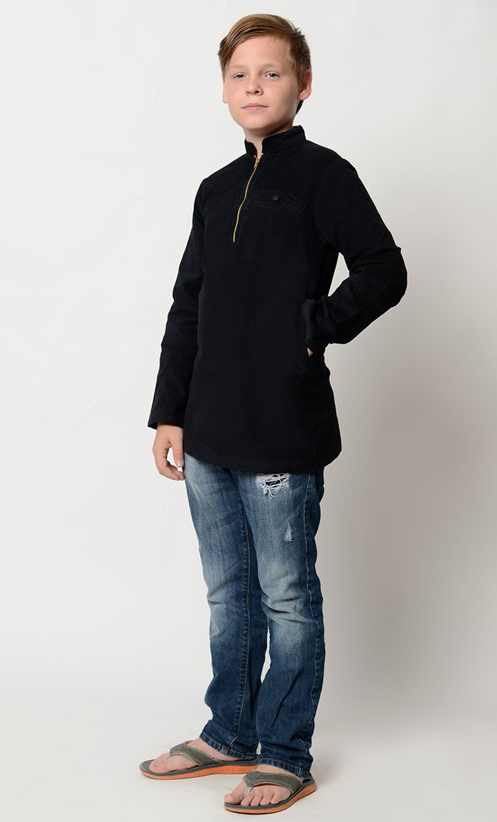 Basic black zip open tunic - EastEssence.com