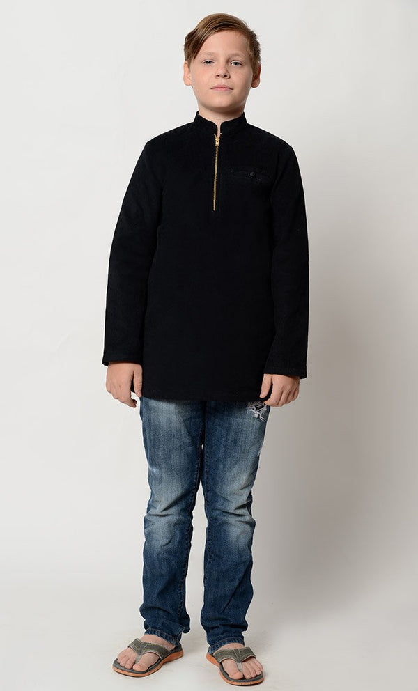 Basic black zip open tunic - EastEssence.com