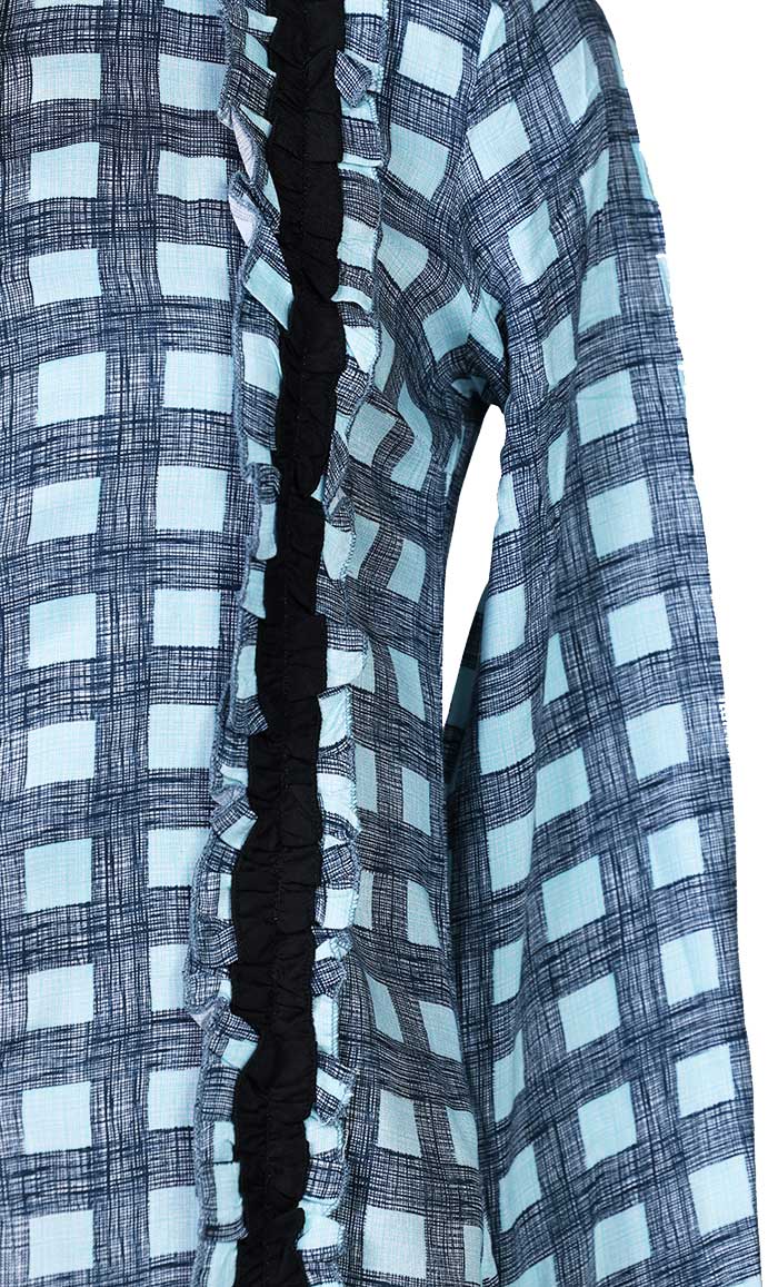 Basic Blue Check Printed Button Down Tunic - EastEssence.com