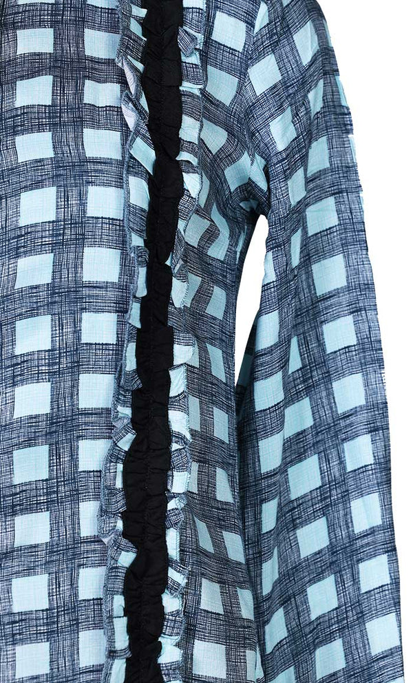 Basic Blue Check Printed Button Down Tunic - EastEssence.com