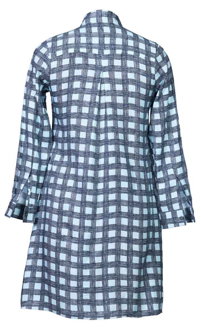 Basic Blue Check Printed Button Down Tunic - EastEssence.com