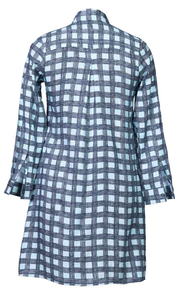 Basic Blue Check Printed Button Down Tunic - EastEssence.com