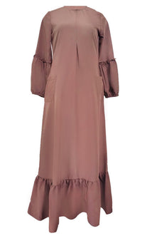 Basic Brown Kashibo Ruffle Detailing Sleeves Abaya - EastEssence.com