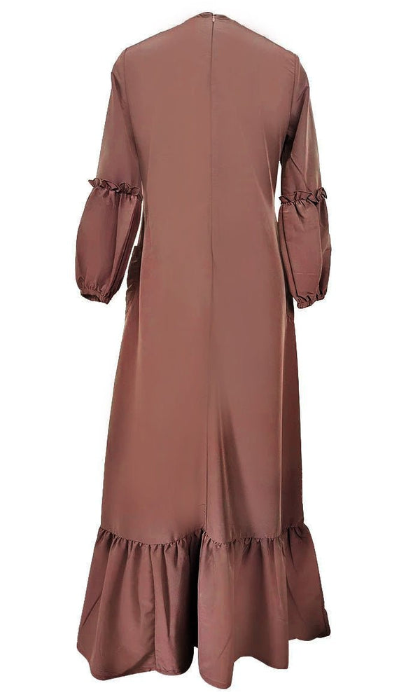 Basic Brown Kashibo Ruffle Detailing Sleeves Abaya - EastEssence.com