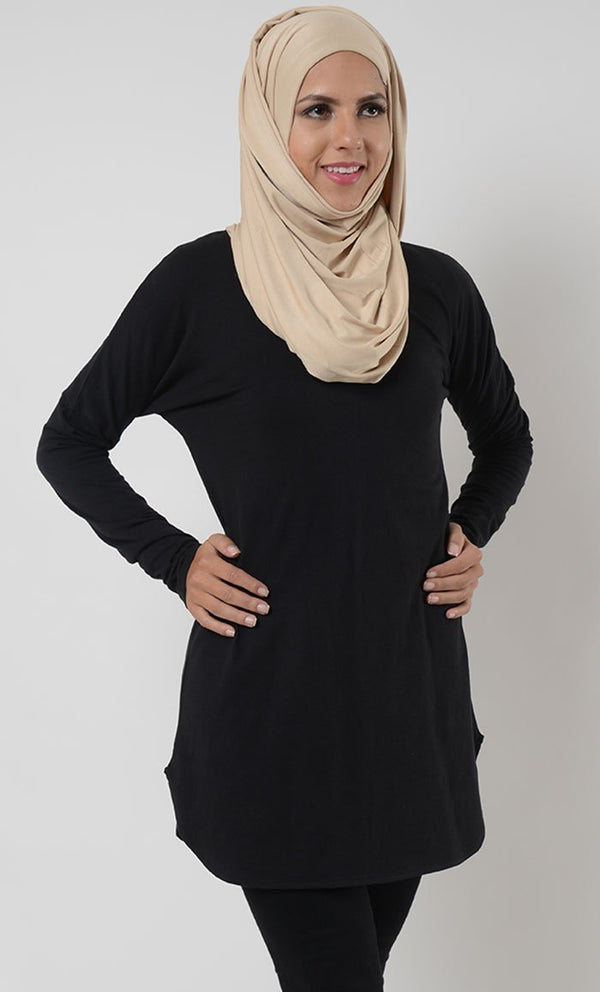 Basic Cotton Jersey Uniform Tunic - Navy - EastEssence.com