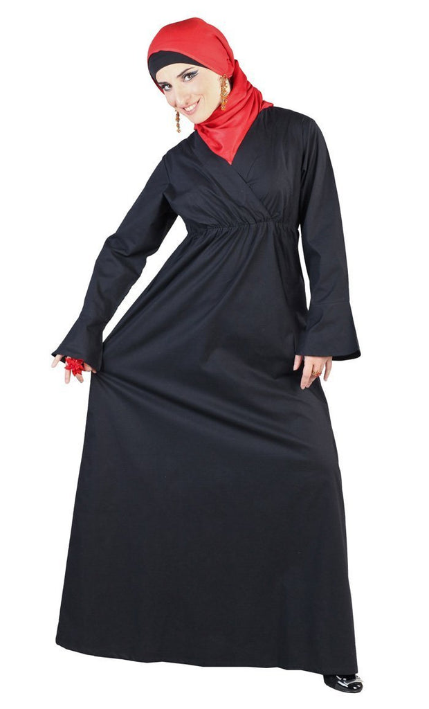 Basic Fold Over Style Pleated Abaya Dress - EastEssence.com