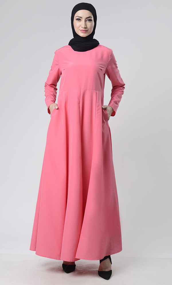 Basic Front Box Pleat Abaya With Pockets - EastEssence.com