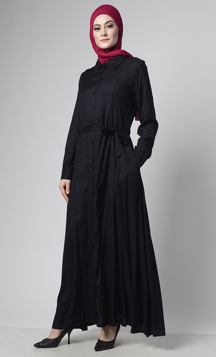 Basic Front Open Everyday Modest Abaya Dress - EastEssence.com