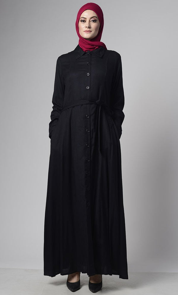 Basic Front Open Everyday Modest Abaya Dress - EastEssence.com