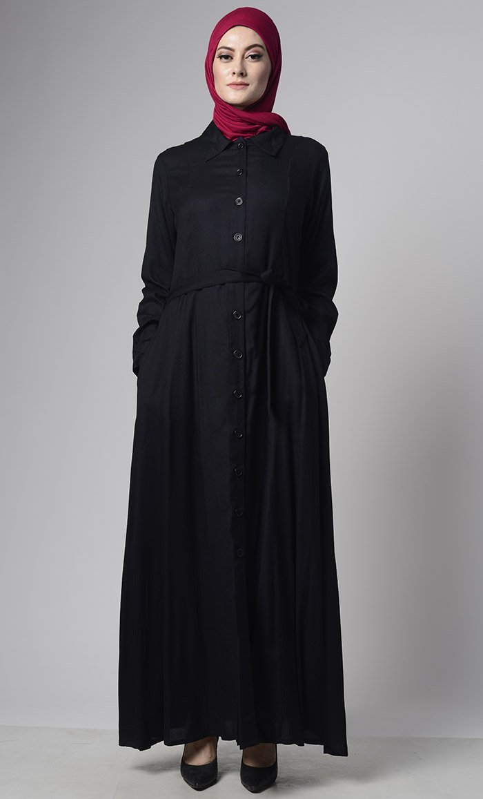 Basic Front Open Everyday Modest Abaya Dress - EastEssence.com