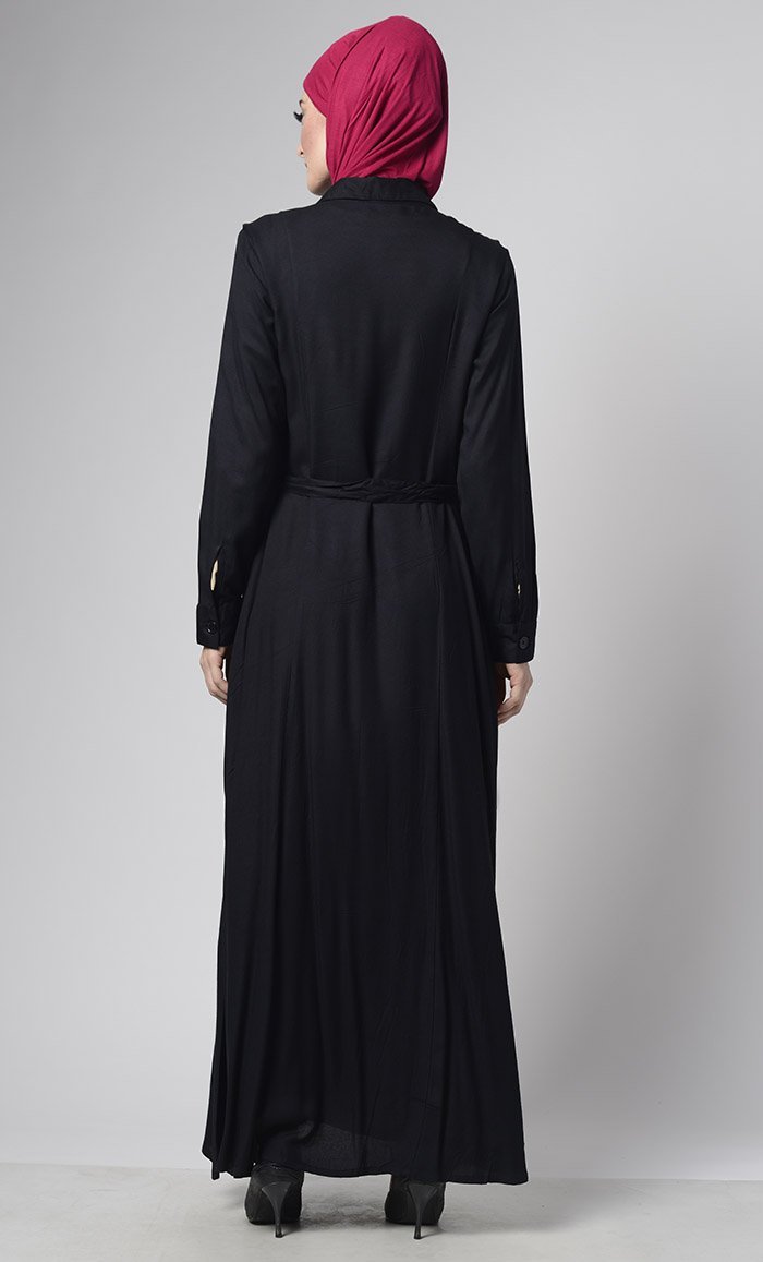 Basic Front Open Everyday Modest Abaya Dress - EastEssence.com