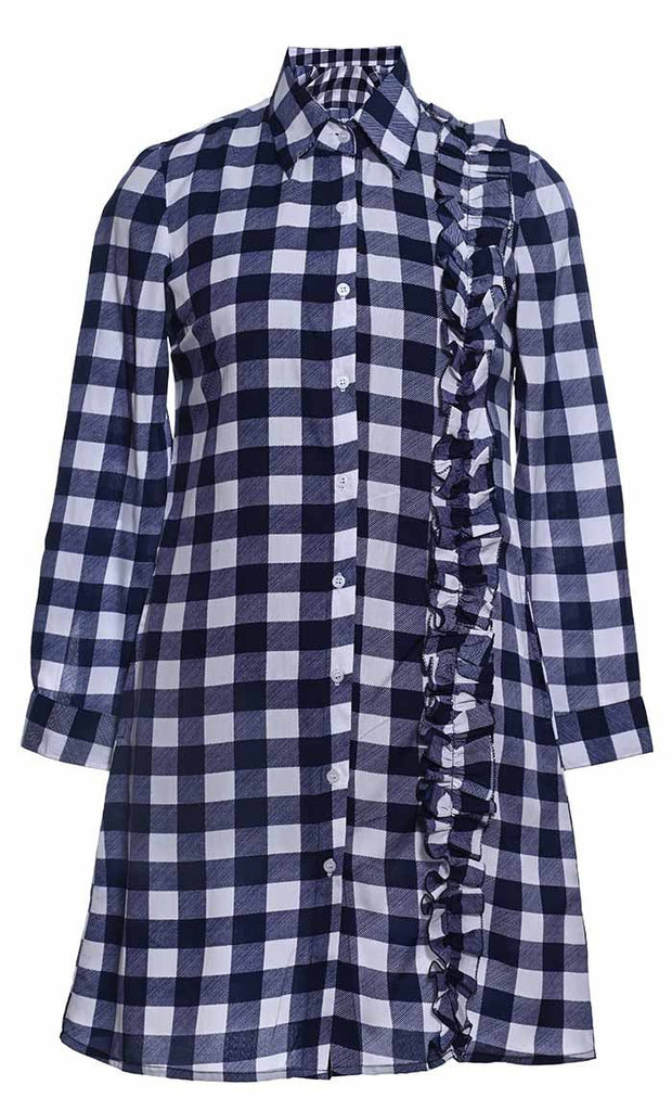 Basic Gingham Printed Button Down Tunic With Pockets - EastEssence.com