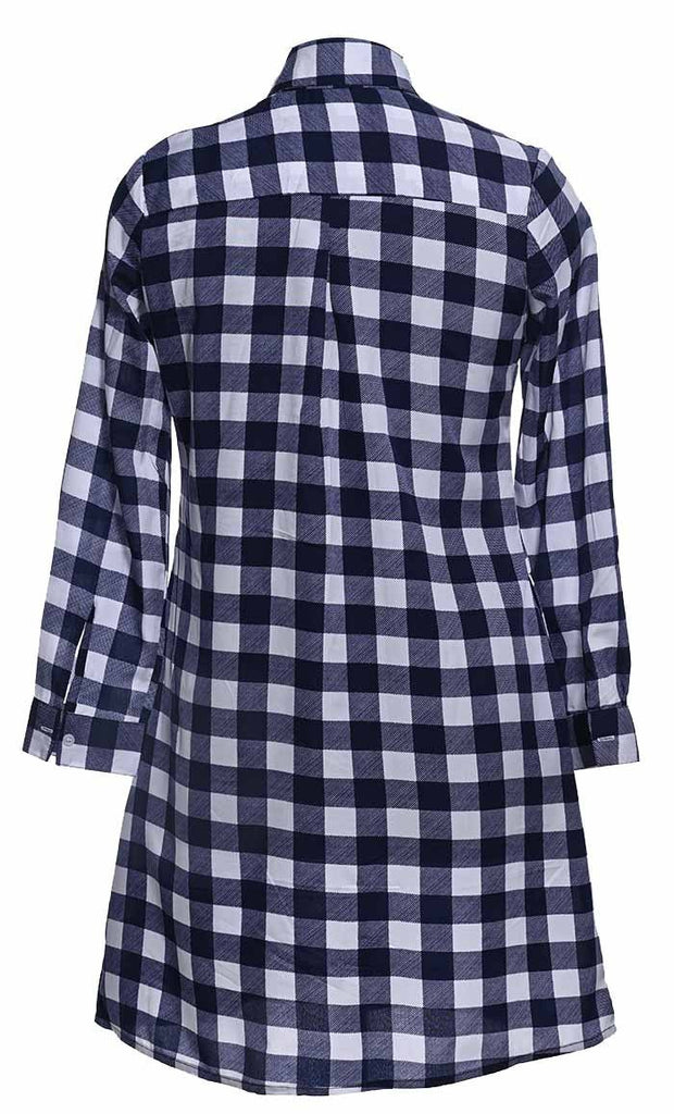 Basic Gingham Printed Button Down Tunic With Pockets - EastEssence.com