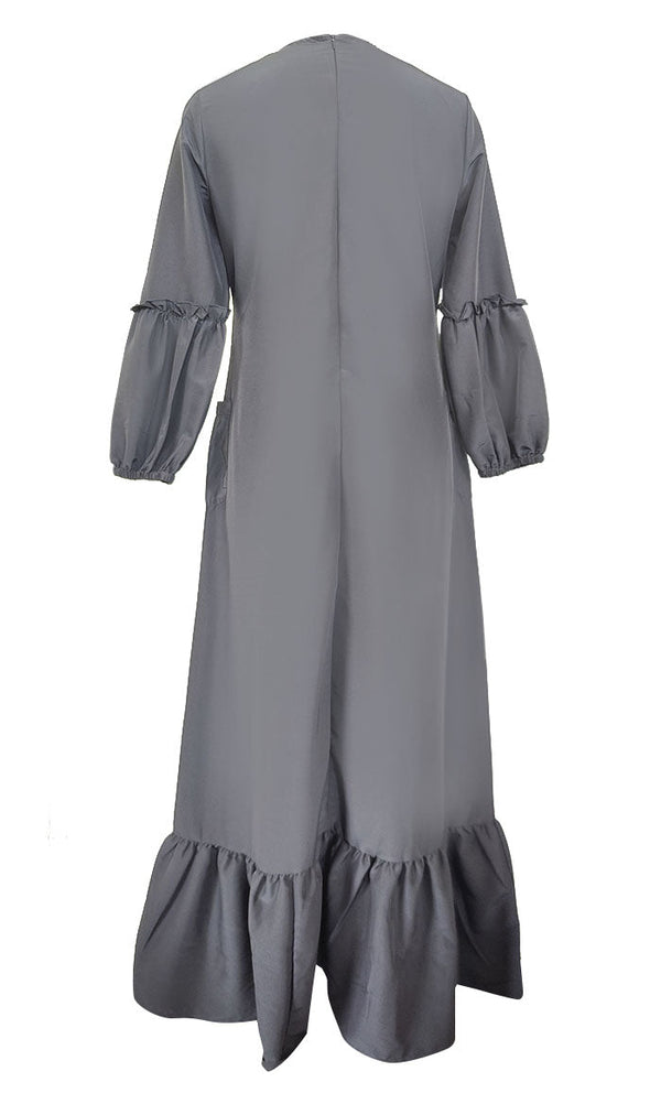 Basic Grey Kashibo Ruffel Detailing Sleeves Abaya - EastEssence.com