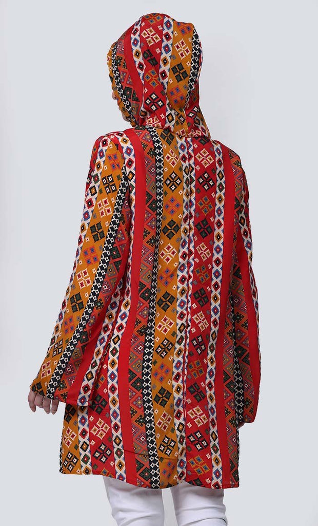 Basic Hoodie Contrast Abstract Printed Tunic With Pockets - EastEssence.com