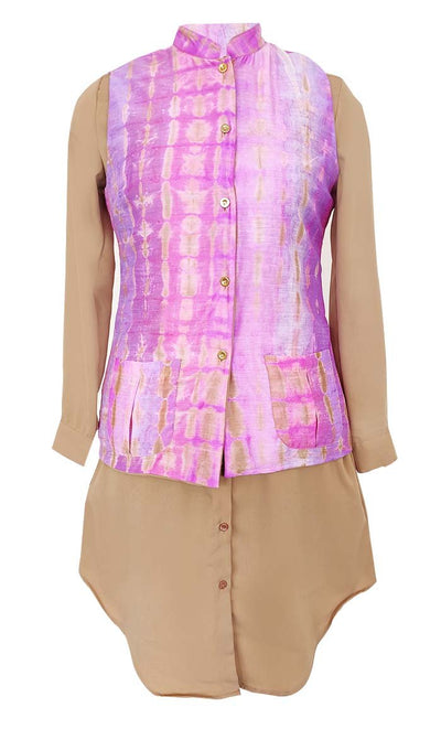 Basic Light Digital Printed Waist Coat Style Jacket With Contrasted Tunic - EastEssence.com