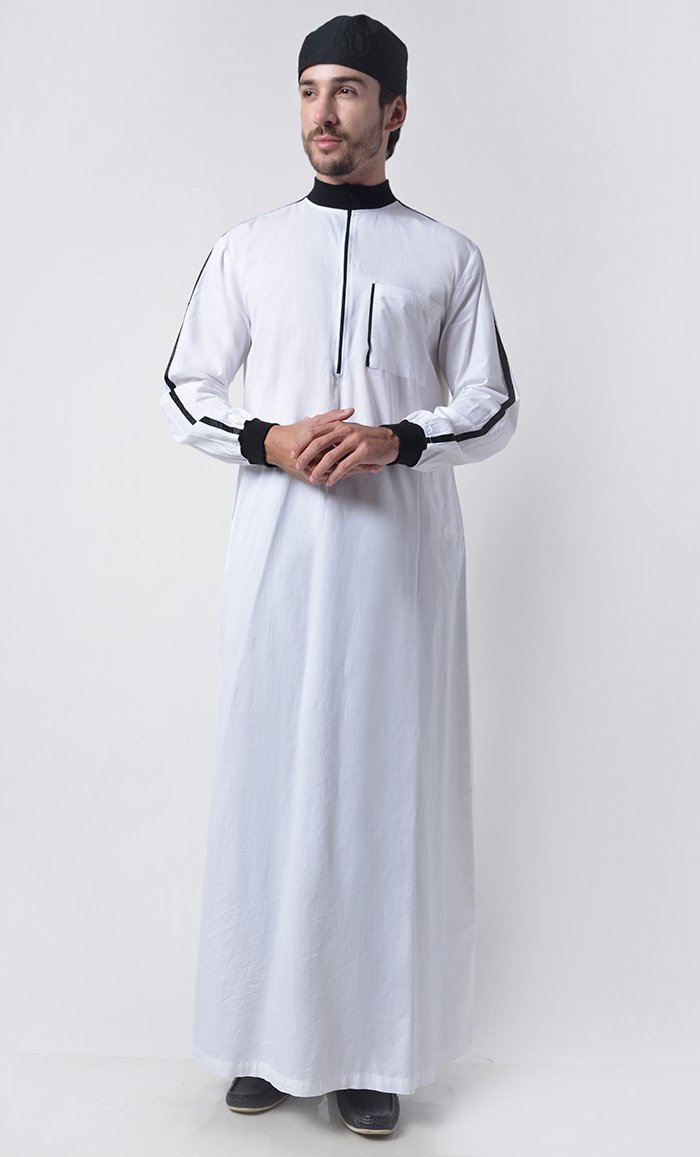 Basic Men's Comfy Thobe With Rib Cuff & Pockets - EastEssence.com