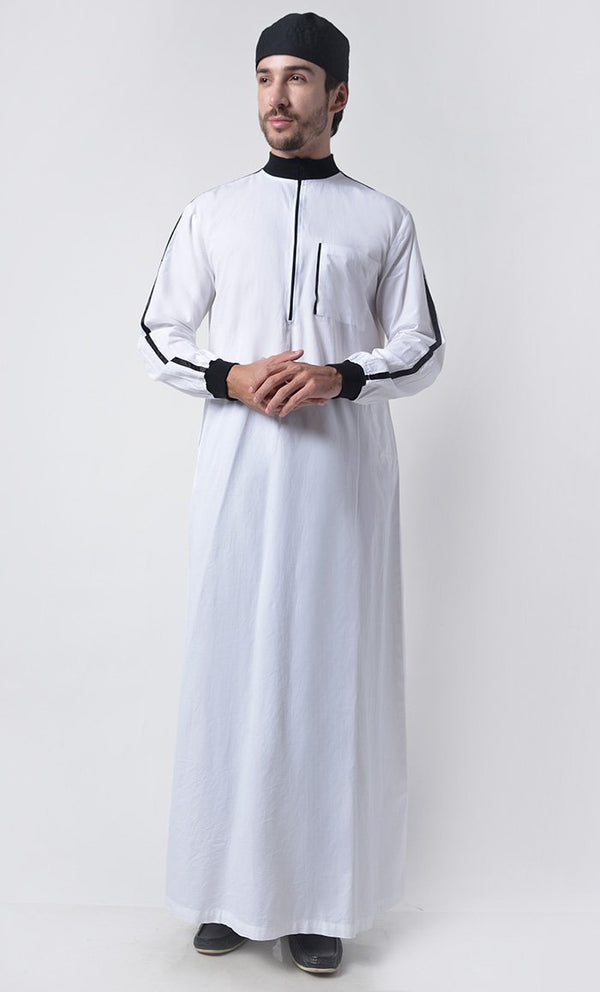 Basic Men's Comfy Thobe With Rib Cuff & Pockets - EastEssence.com