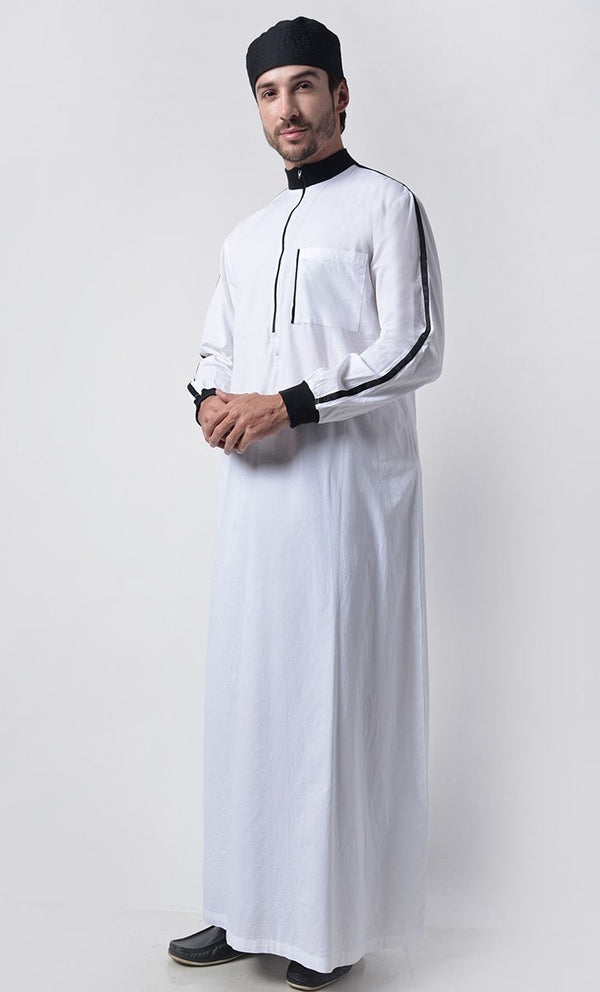 Basic Men's Comfy Thobe With Rib Cuff & Pockets - EastEssence.com