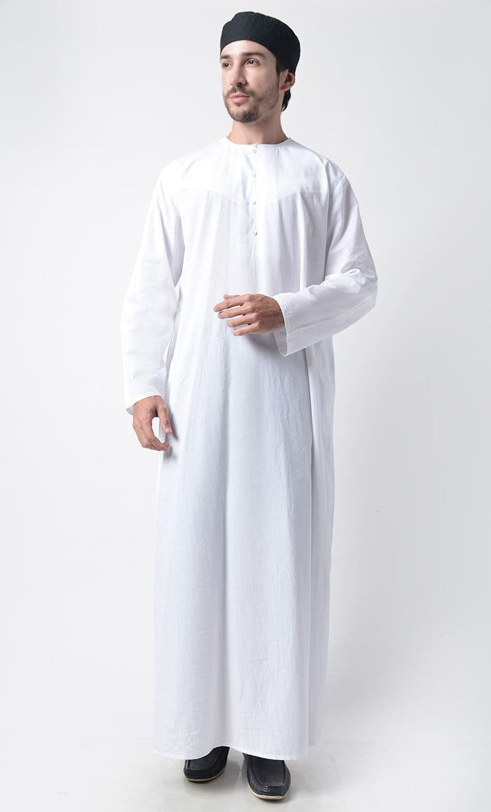 Basic Men’s Front Button Detail Thobe (White)