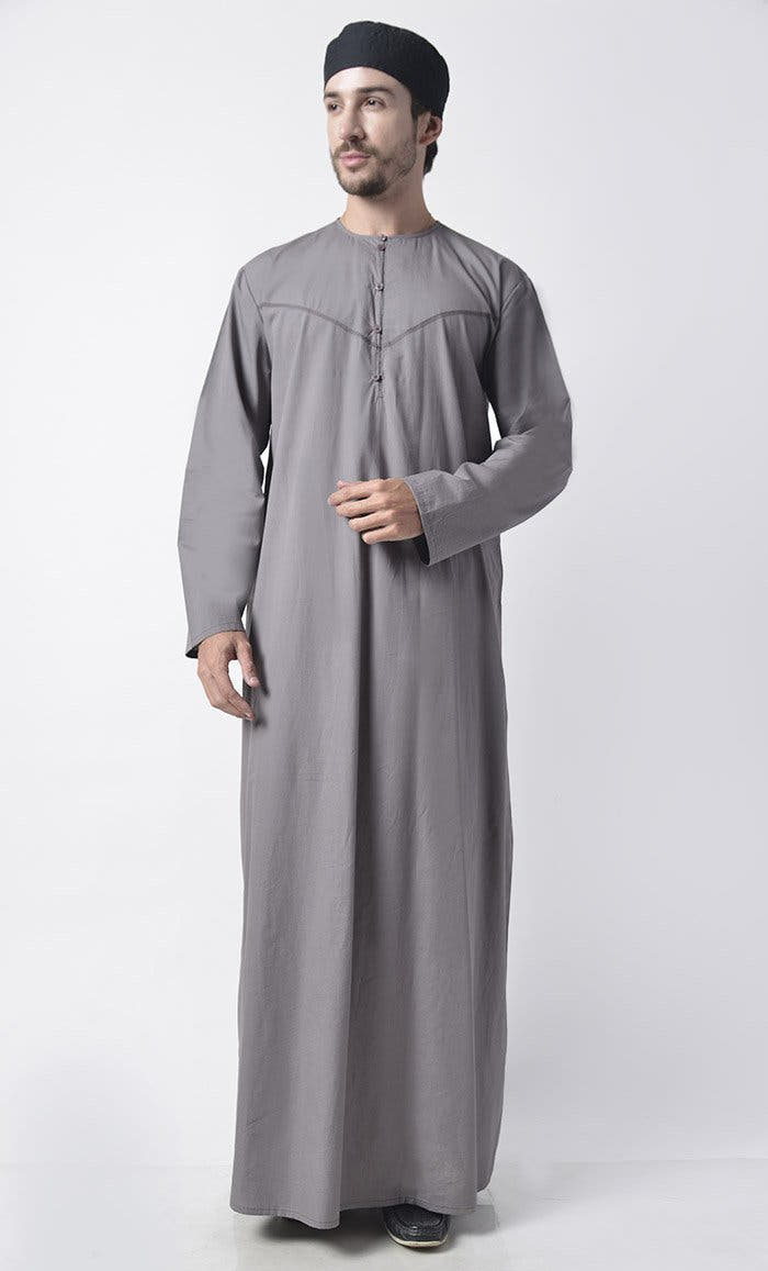 Basic Men’s Front Button Detail Thobe (Grey)