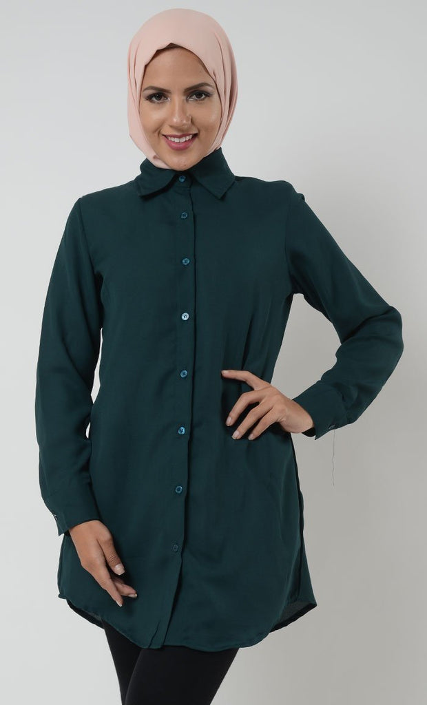 Basic Moss Crepe Button Down Uniform Tunic - EastEssence.com