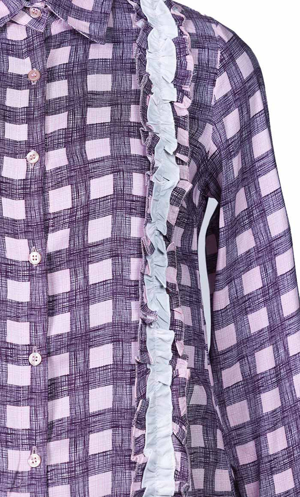 Basic Pink Check Printed Button Down Tunic - EastEssence.com
